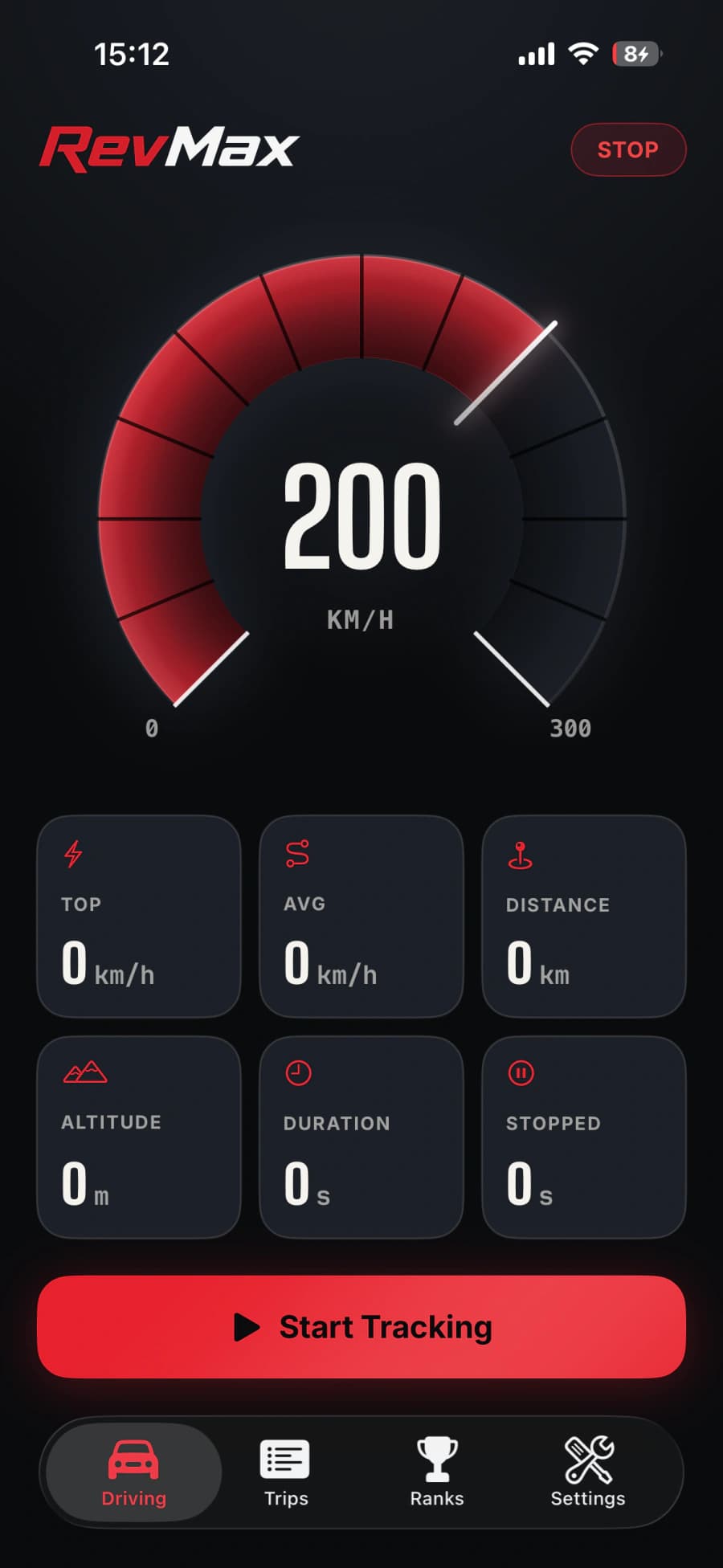 Revmax speedometer showing 200 km/h on the Apex driving screen